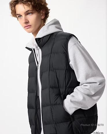 сумки новые: Мужской утеплённый пуховый жилет Uniqlo - Цвет: чёрный - Крой — 1