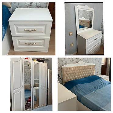 Yataq otağı mebel dəsti klassik üslubda, ağ rəngdə təqdim olunur