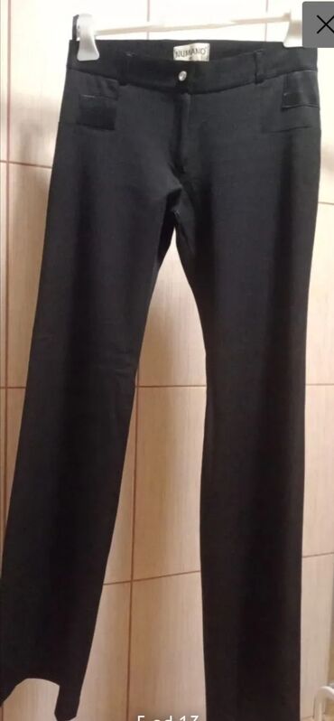 pantalone kvalitetne malo: Elegantne pantalone zvoncare Numano, br.42, crna boja, sa satenskim