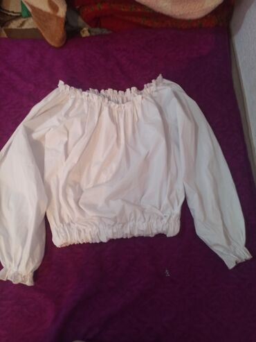 Блузка, Хлопок, Однотонный, Укороченная модель