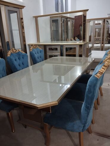 Masa və oturacaq dəstləri: Qonaq otağı üçün, Açılmayan, Dördbucaq masa, 6 stul — 5