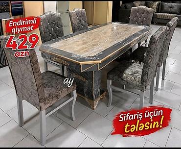 suse masa: Yemək otağı dəsti – masa + 6 stul - Klassik-elit dizayn: mərmər — 1