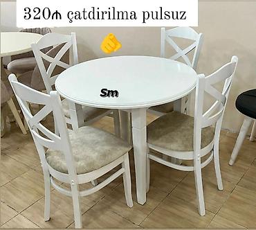 metbext stulu: Ağ rəngli yemək otağı dəsti: - Dairəvi masa və 4 ədəd kreslo - Klassik — 1
