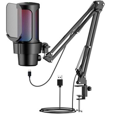 колонка с микрофоном: 🎤 Профессиональный USB-микрофон с RGB-подсветкой и креплением на