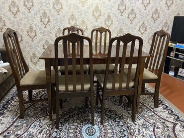 Masa və oturacaq dəstləri: Qonaq otağı üçün, İşlənmiş, Açılan, Dördbucaq masa, 6 stul