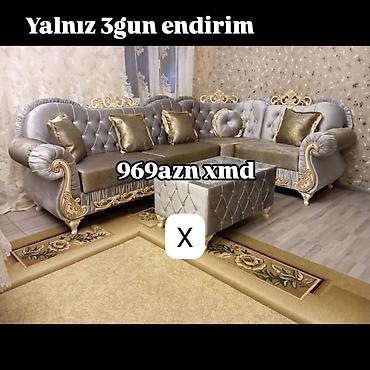 Ev üçün mebel: Künc divan dəsti - Klassik üslubda, qızılı naxışlı dekor elementləri — 1