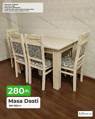 Masa Dəsti – 90×160 sm - Dördkünc yemək masası və 6 ədəd stul -
