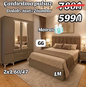 Yataq otağı dəsti – Dolab + Taxt + 2 tumbə - Dəst tərkibi: 3 qapılı