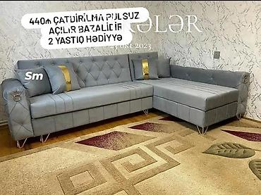 Künc divan dəsti – açılan və bazalı model - Rəng: boz - Künc