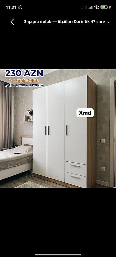 siyirme: Yeni, 3 qapılı, Siyirməli, Ağ, Açılan, Düz dolab — 1