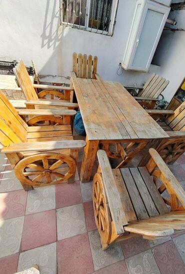 bağ stulu: Квадратный стол, 6 стульев, Со стульями, Дерево