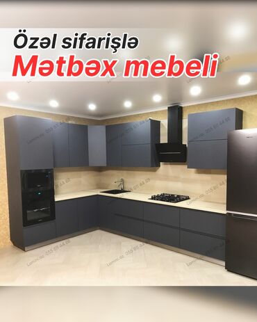 мебель для прихожей: Özəl sifarişlə hazırlanmış müasir mətbəx mebeli - L formalı dizayn