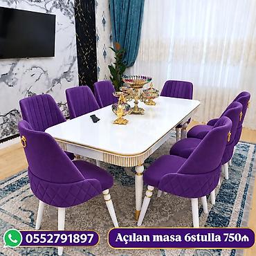 - Yemək dəsti: açılan masa + 6 ədəd stul - Qiymət: 750₼ (şəkildə