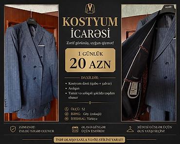 kirayə geyim: Kostyum icarəsi – zərif görünüş, uyğun qiymət! 1 günlük: 20 AZN — 1