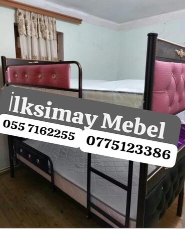 İkimərtəbəli uşaq çarpayıları: Oğlan və qız üçün, Çarpayı, Matrassız, Siyirməsiz, Dəmir — 13