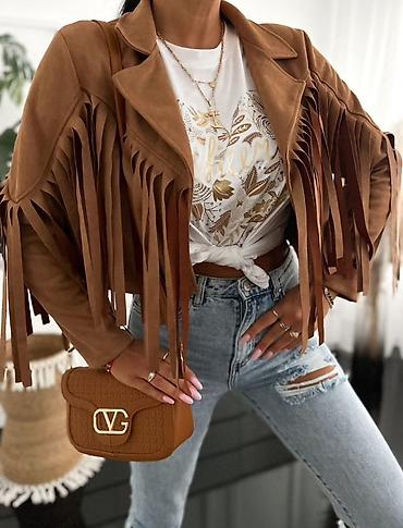 Pončo: 🔥Ženska kraća jakna sa resama - Stil: western/boho, kroj do struka - — 1