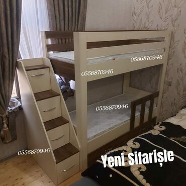 детские двухъярусные кровати бишкек: Для девочки и мальчика, Новый, Кровать, С матрасом, С выдвижными ящиками, Ламинат