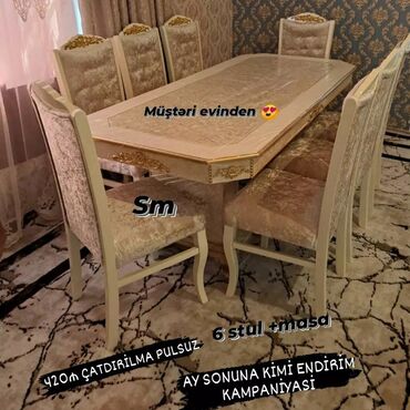 Masa və oturacaq dəstləri: Qonaq otağı üçün, Yeni, Açılmayan, Dördbucaq masa, 6 stul -da lalafo.az — 6 Masa və oturacaq dəstləri: Qonaq otağı üçün, Yeni, Açılmayan, Dördbucaq masa, 6 stul — 6