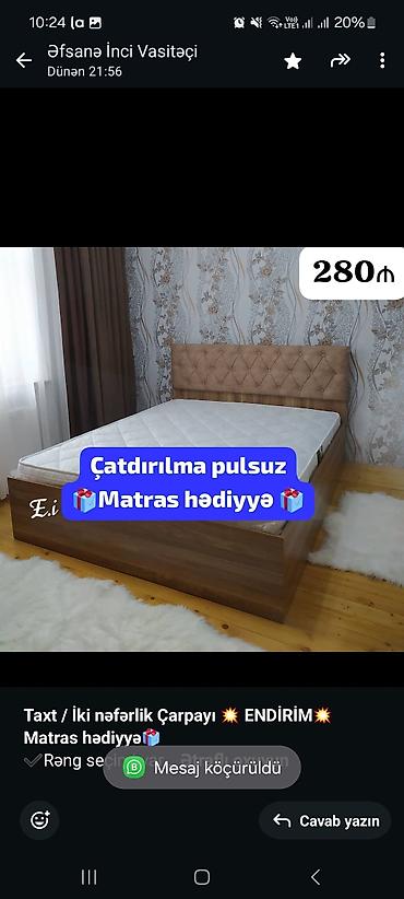 Sifarişlə mebel: *Taxt / İki nəfərlik Çarpayı 💥 ENDİRİM💥* *Matras hədiyyə🎁* ✔️Rəng — 1