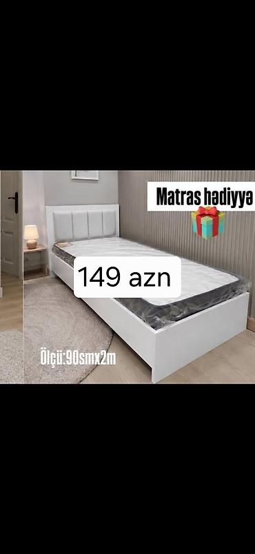 Çarpayılar: Tək nəfərlik çarpayı dəsti. Ağ rəngli, sadə və müasir dizayna — 1