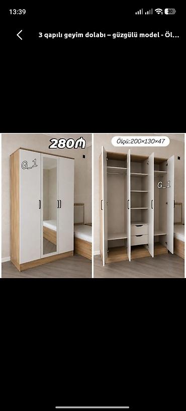 stekan olcusu: Yeni, 3 qapılı, Güzgülü, Ağ, Açılan, Düz dolab — 1