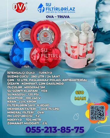 ova su filteri: OVA markalı məişət su filtrləri. Çatdırılma və quraşdırılma pulsuz