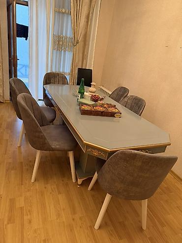 gips blok: Yemək otağı üçün masa və 6 ədəd stul dəsti - Masa: Zərif klassik — 1