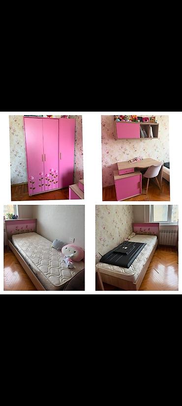 Mebel: Qız üçün, İşlənmiş, 2 təknəfərlik çarpayı, Yazı masası, Dolab — 1