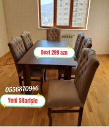 Masa və oturacaq dəstləri: Qonaq otağı üçün, Yeni, Açılmayan, Dördbucaq masa, 6 stul — 15