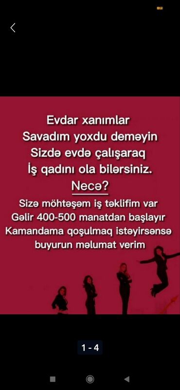 Təhsil, elm: Ev şəraitində işləmək imkanı – xanımlar üçün Mətndən göründüyü kimi