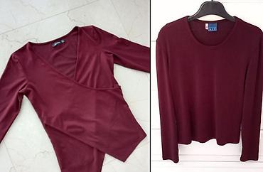 bluza playboya: Lot - 2 bordo majice velicine S/XS Nova Bershka burgundi bodi-majica/ — 1