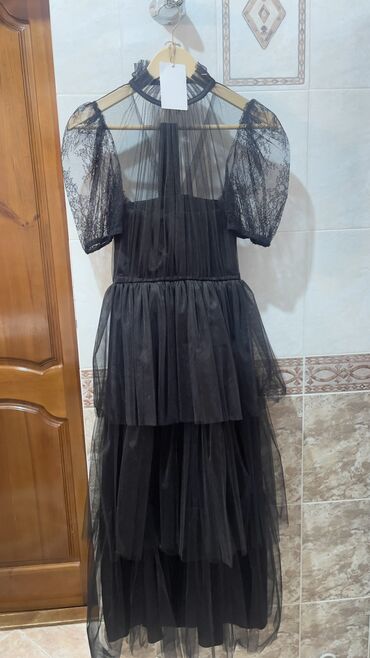 черное платье туника: Вечернее платье, Длинная модель, С рукавами, XS (EU 34)