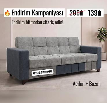 Açılan və bazalı divan - İki rəng kombinasiyası: boz oturacaq və arxa