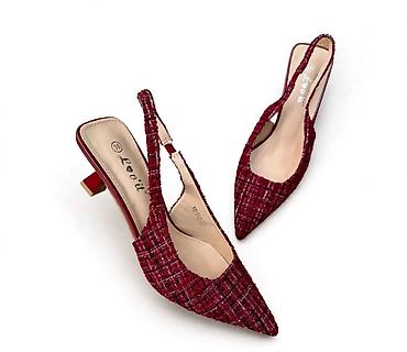 air green: Damske slingback cipele sa niskom petom – bordo tvid - Elegantne — 1
