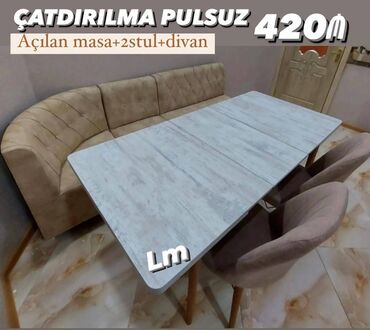 столы на прокат: Mətbəx dəsti Qiymət : 420₼ Divan:1.20x1.70 Masa açılan: 80×1.30