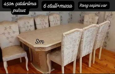 Masa və oturacaq dəstləri: Qonaq otağı üçün, İşlənmiş, Açılmayan, Dördbucaq masa, 6 stul — 6