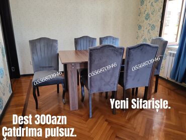 Masa və oturacaq dəstləri: Qonaq otağı üçün, Yeni, Açılmayan, Dördbucaq masa, 6 stul — 9