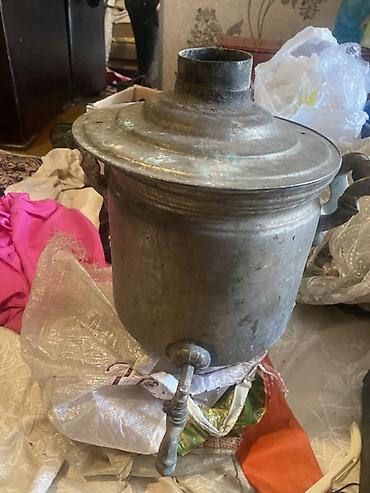 cay servizi: Klassik metal samovar qədimi odluq hissəsi yanıb - Material: təxminən — 2