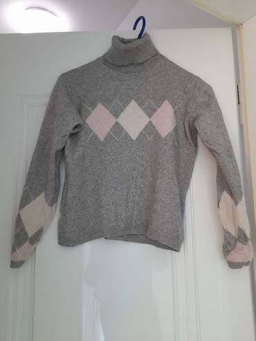 Roll-necks: M (EU 38), Wool, Geometrical, color - Grey