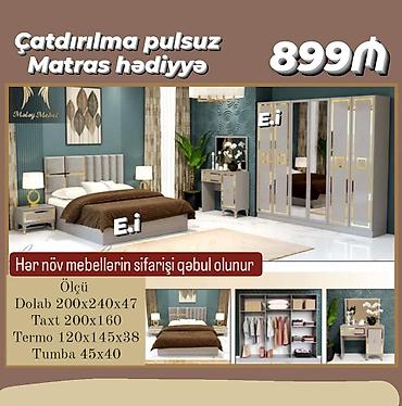 malayziya mebel: Yataq otağı dəsti – modern dizayn, boz-qızılı detallarla Tərkib: - — 1