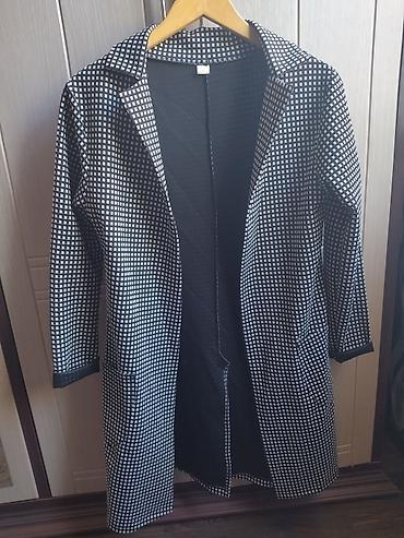 qara palto: Qadın üçün nazik palto/uzun jaket - Dizayn: Qara-ağ xırda dama — 1
