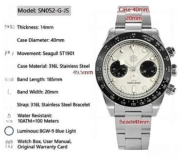 Ručni satovi: San Martin SN0052-G-JS - 40mm -Crna- Tudor BB Chrono Potpuno nov — 8