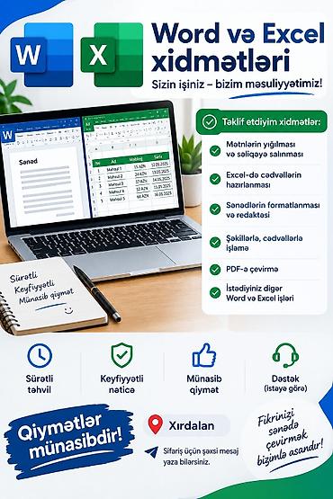 online mühasib vakansiya: Word və Excel xidmətləri Təklif olunan işlər: - Mətinlərin yığılması — 1