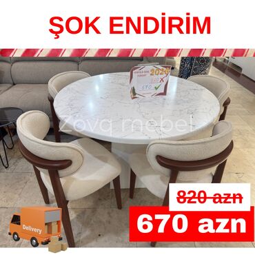 Masa və oturacaq dəstləri: Qonaq otağı üçün, Yeni, Açılan, Kvadrat masa, 6 stul — 12