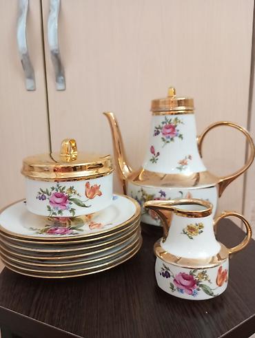 Çay dəsti, rəng - Qızılı, Farfor