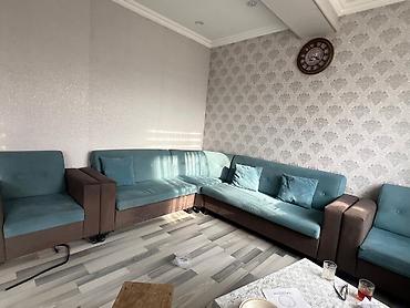 step deke: Mavi-bənövşəyi tonlarda künc divan dəsti - L‑şəkilli geniş künc — 1