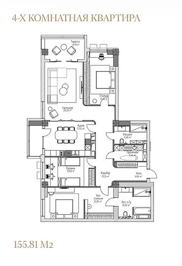 Продажа квартир: 4 комнаты, 156 м², Элитка, 4 этаж, ПСО (под самоотделку) — 3