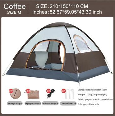 Velosiped aksesuarları: Kempinq çadırı – Coffee rəng, ölçü M Ölçülər: - 210 × 150 × 110 sm