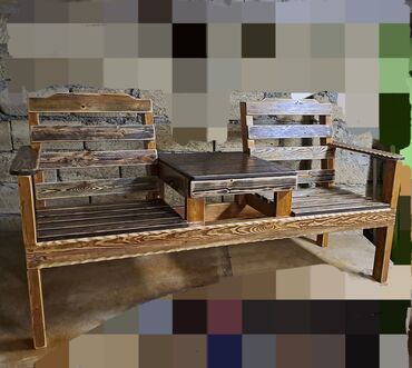 деревянные кресла качалки: Ikili taxta bağ skamyası – ortada masalı model - Material: təbii