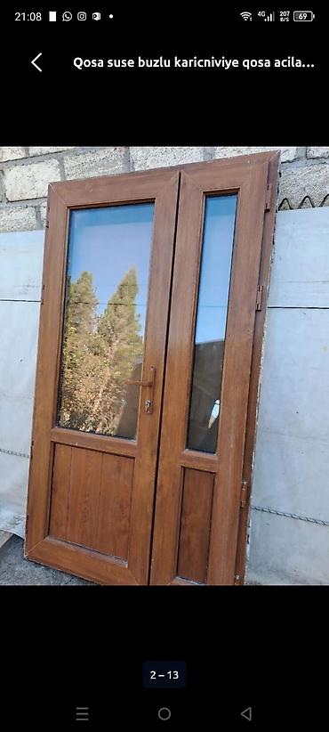 qoşa qapı: İkiqat şüşəli, qoşa açılan PVC qapı - Material: taxta fakturalı PVC — 1